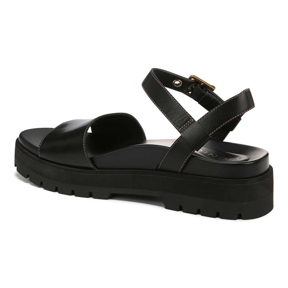 Jamie Flatform Lug Sandal - Black Leather