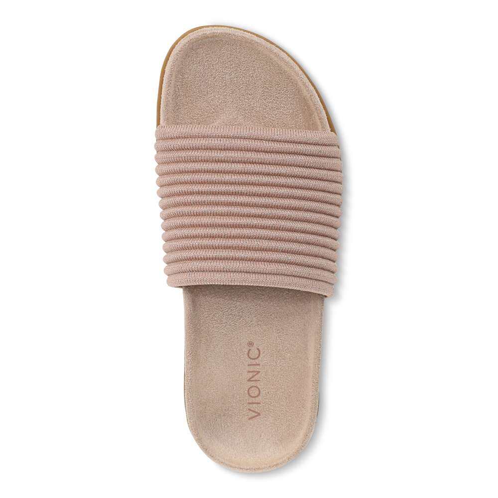 Evie Knit Slide - Tan/Gold