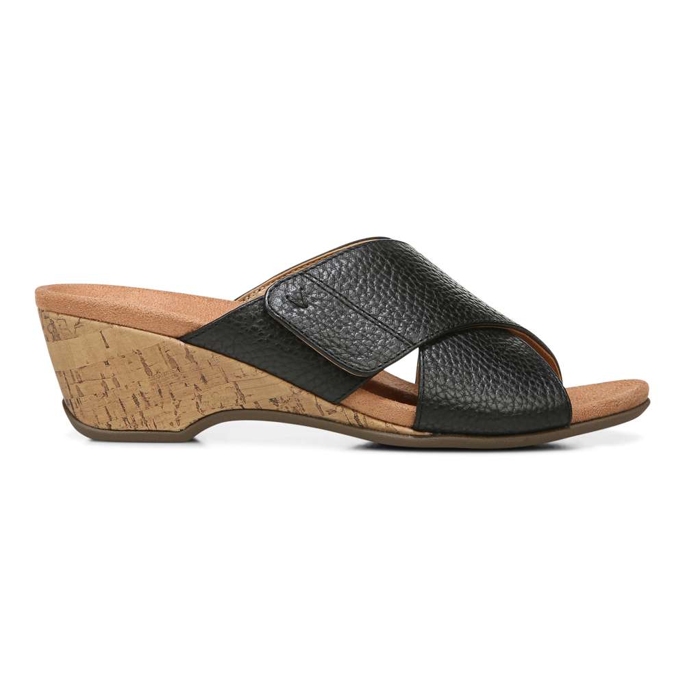 Leticia Wedge Sandal - Black Leather