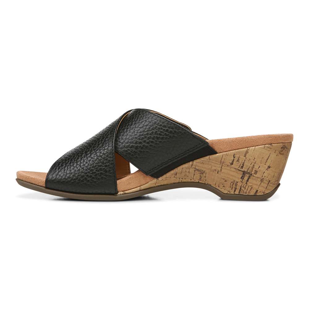 Leticia Wedge Sandal - Black Leather